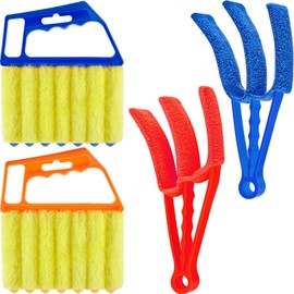 Romooa 4 Pcs Window Venetian Blind Cleaner Duster Tool 7 Finger Blind Rush and Shutter Cleaner Brush Hand-held Window Shutter Air Conditioner Duster for Dirt(Orange, Blue, Red)
