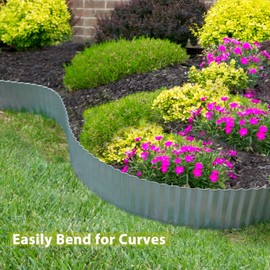 Worth Garden Wide-Corrugated Galvanized Steel Landscape Lawn Edging - 6" x 20' Flexible Sturdy Garden Long Strips of Metal Edging for Raised Flower Bed Tree Surrounds