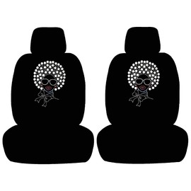 ALLBrand Universal Car SUV Truck Crystal Bling Rhinestone Studded Low Back Front Bucket Seat Cover with Separate Head Rest Cover (Disco Girl-Black)