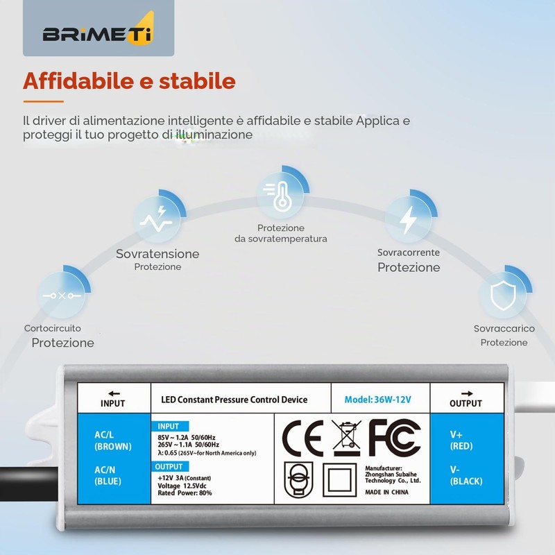 BRIMETI Trasformatore LED 220 24V 60W Esterno Alimentatore Driver IP67