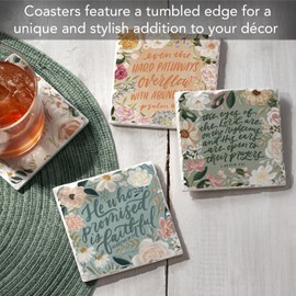 Thirstystone Lovely Scriptures 4-Pack Tumbled Tile Stone Coasters Manufactured in The USA Absorbent Easily Wipes Clean