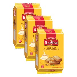 Britannia Toastea Suji Rusk 10.75oz (305g) - Biscotte De Semoule - Crispy Tea Time Snack - Crispy Crunchy Toast (Pack of 3)