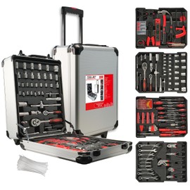 515 PCS General Household Tool Kit Aluminum Trolley Case Tool Set for Men | 4-Drawer Hand Tool Set for Home Repair, Car, Garage, Maintenance, Auto Repair Toolbox with Wheel