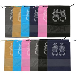 Dantolo Pack of 12 Shoe Bags, Travel Waterproof Shoe Bag, Dustproof Shoe Bag, Fabric Bag with Drawstring, Travel Storage Bag, Organiser for Travel Home, multi-coloured, shoe bag travel waterproof