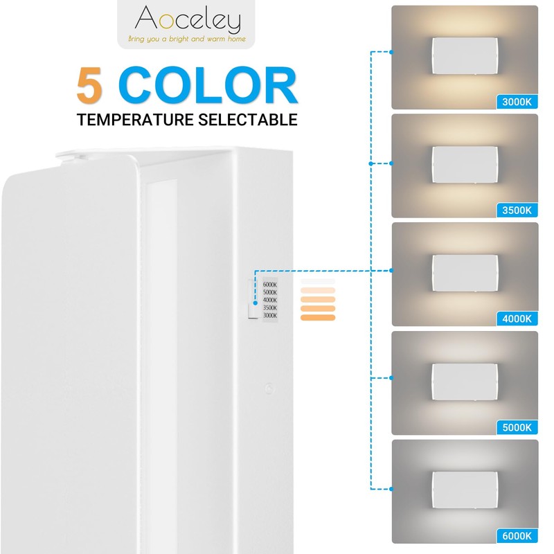 Aoceley Indoor Modern Led Aluminum Wall Sconces,18W 5CCT 3000K-6000K Dimmable