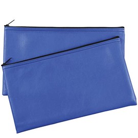Security Bank Deposit/Utility Zipper Coin Bags, 11 X 6 Inches - Leather Zipper Pocket Money Holder, safe for Cash, Coins, Legal Documents, Receipts - Blue - 2 Pack
