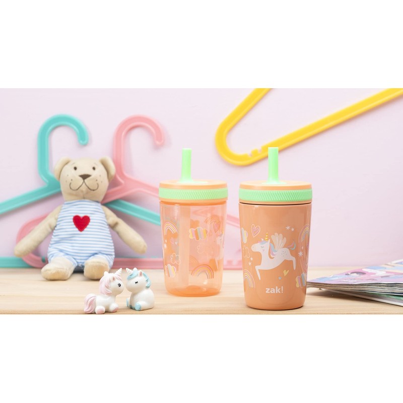 Zak Designs Unicorn Kelso Tumbler Set, Leak-Proof Screw-On Lid with