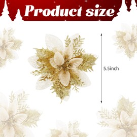 24 Pieces Poinsettia Christmas Decorations Glitter Poinsettia Flowers 5.5 Inch Poinsettias Artificial Christmas Flowers for Christmas Tree Ornament Party Decorations Wreath Garlands(Gold)