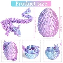 TEOXQPBJ 3D Printed Dragon Egg Easter Mysterious Dragon Toy Realistic Movable Dragon Figures Flexible Joints Home Decoration Desk Toy Dreamy Blue