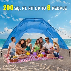 WTVIDAS Beach Shade 200 Sq. Ft Beach Canopy for 4-8 People, Portable Sun Shelter with UV Protection, Lightweight & Easy Setup for Family Outdoor Activities (Blue)