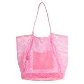 HOXIS Mesh Beach Tote Womens Shoulder Handbag, Pink, Large