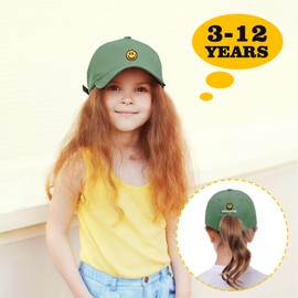 Cooltto Toddler Baseball Hats for Boy & Girls, with Smile Face Pattern & Soft Cotton Sweat Band Mesh Washed Funny Hats Adjustable Cute Caps for Age 3-12 in Summer (Green)