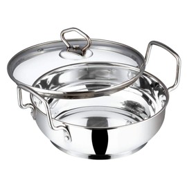Vinod Stainless Steel Kadai with Glass Lid Extra Thick SAS Heavy Base Kadai for Cooking Induction and Gas Compatible 125 oz 10.14 in 2-Year Silver