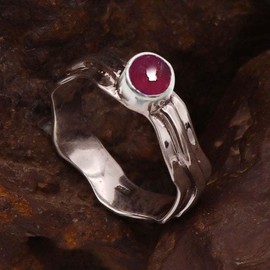 JEWELSTREZORO Cabochon-Granat Edelstein-für Herren und Damen,Geschenkartikel, 925er-Sterling Silber Band Ring Schmuck TSR374BS_6 (52 (16.6))