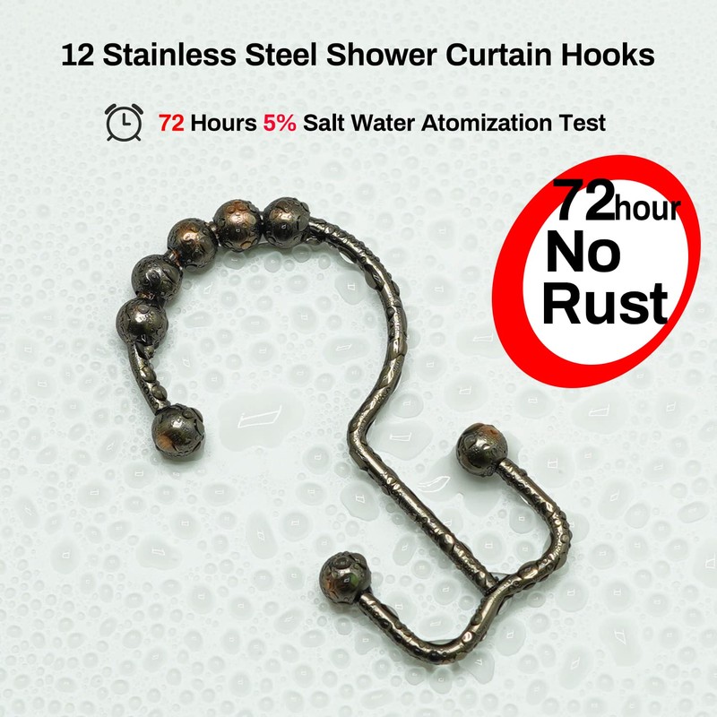 Bronze Shower Rod with 12 Hooks, 43-72 Inches, Rust Resistance,