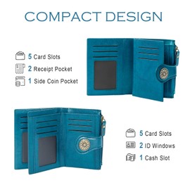 Tipmile Small Wallets Woman Leather Bifold RFID Blocking Card Holder Wallet with Zipper Coin Pocket