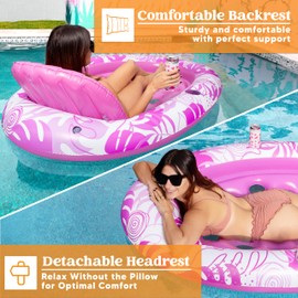 Inflatable Tanning Pool Floats Adult - Sloosh Oval Tanning Float Lounger for Adults Floating Raft, Sunbathing Bed Mat Pad Lake Beach Swimming Pool Blow Up Sun Tan Tube with Backrest Cup Holders (Pink)