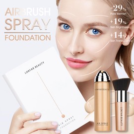 LOKFAR AirBrush Foundation Spray, Silky Mist Foundation Spray Makeup Set with Brush, Full Coverage Foundation for Smooth Radiant Finish, Formula Breathable Lightweight Hydrating | #A06 Pearl
