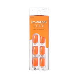KISS imPRESS Color Press-On Nails Set de manicura sin esmalte, 'Sweet Mango', 30 uñas postizas a prueba de astillas y manchas