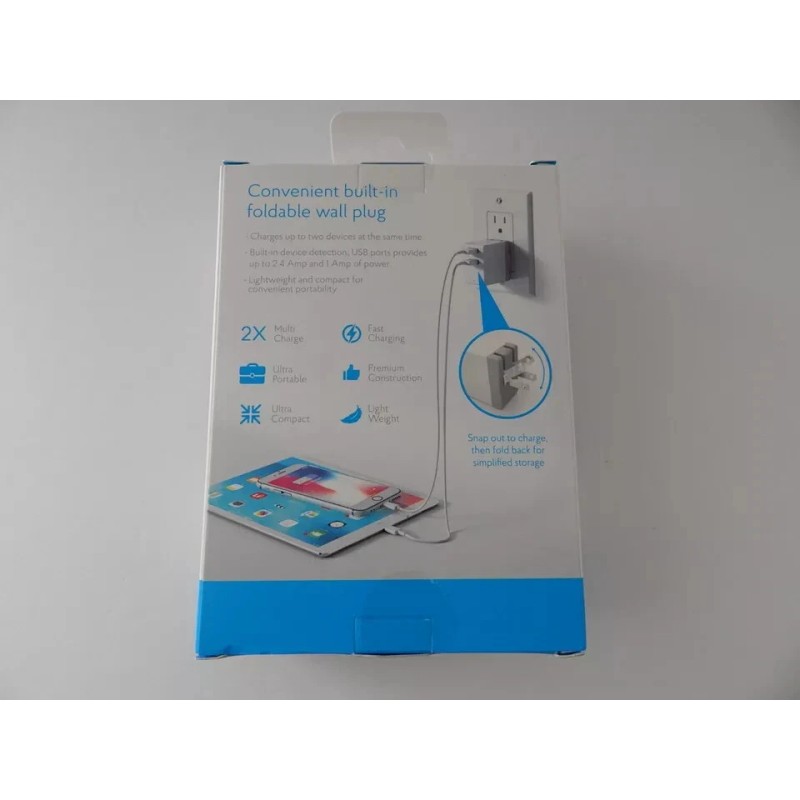 Atomi Universal 2.4A Ultra-Fast Charge Dual USB Port Wall Charger