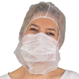 ARNOMED Astro Hood with 2-Layer Face Mask, Pack of 100, PP Fleece Hair Net with Attached Mask in White, Head Cover with Elastic Band and Face Mask, Nurse & Care Accessories, Head Protection Kitchen