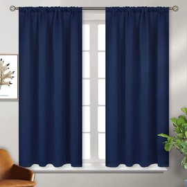 BGment Navy Blue Blackout Curtains 54 Inches Length for Bedroom - Thermal Insulated Room Darkening Curtain Drapes for Short Window Rod Pocket, 52 x 54 Inch, 2 Panels