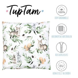 TupTam Children's Pillow Case with Decorative Patterns Pillows for Baby and Kids Room, Squirrel/Deer/Leaves/Green, 40 x 40 cm