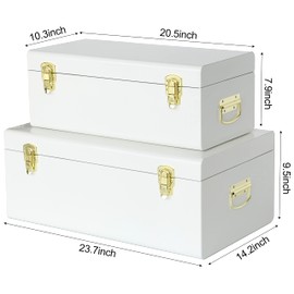 Vixdonos Metal Trunk Decorative Storage Box Set of 2 College Dorm Chest with Handle (White)