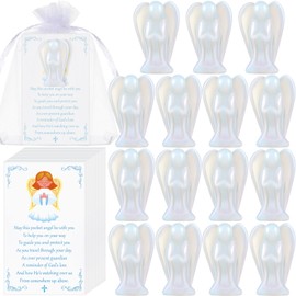 Vercraft 15 Set 45 Pcs Crystal Angel Figurines Bulk 1.5 Inch Guardian Pocket Angels Healing Statue Mini Angel Gemstones Carved Stones with Angel Cards Organza Bags for Faith Peace Gifts Home Decor