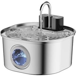 Voluas Stainless Steel Cat Water Fountain-Wireless Pet Water Fountain Battery Operated,108oz/3.2L, Automatic Water Dispenser for Dogs with Quiet Pump,Easy Clean BPA-Free for Cats, Dogs, Multiple Pets