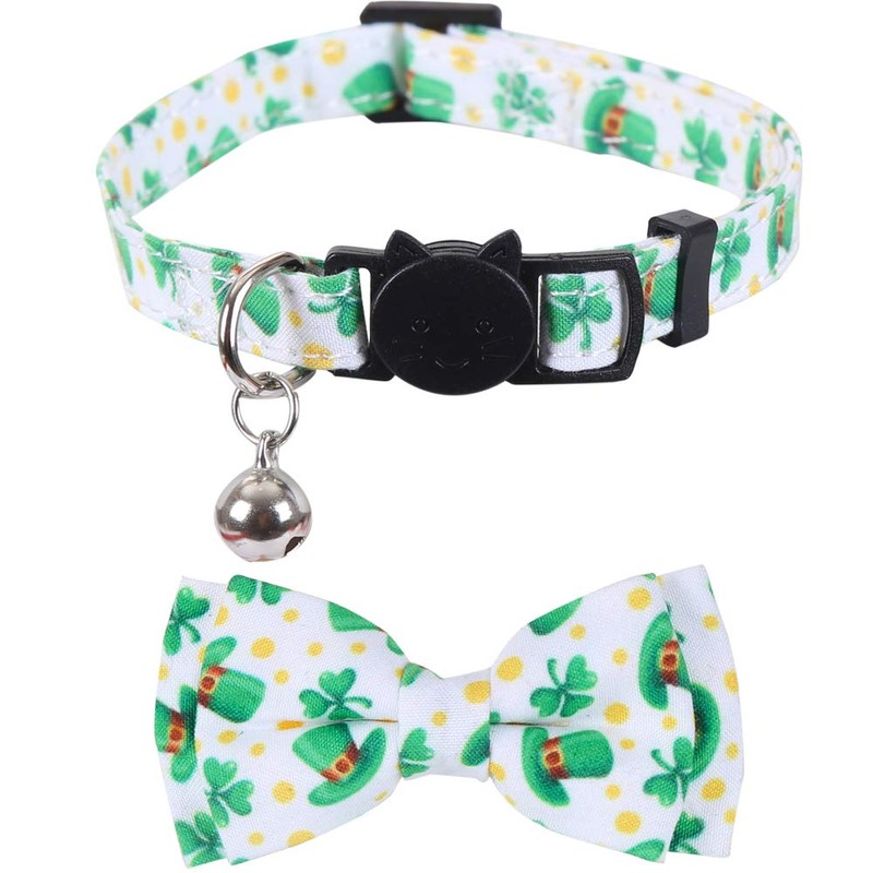 Lamphyface 2 Pack St.Patrick's Day Cat Collar with Cute Bow