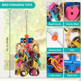lovyoCoCo Bird Toys Conure Toys,Bird Parrot Foraging Shredder 24 Pcs Colorful Bagel Chewy Rings for Small Parrots Parakeets Conures Cockatiels Love Bird Cage Accessies (Blue)