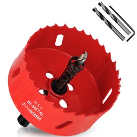 KACNON Hole Saw 80 mm, Universal High-Speed Steel HSS M42 Bi-Metal Hole Saws with Hex Shank and Drill, Complete Sizes, for Wood, Plastic, Plasterboard, Sheet Metal, Red