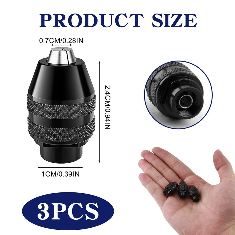 Pack of 3 drill chucks for Dremel, keyless drill chuck