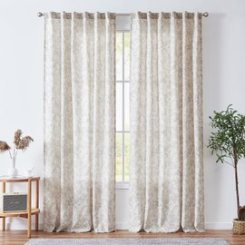 jinchan Floral Curtains Linen Curtains for Living Room Verbena Grey French Country Farmhouse Curtains 84 Inches Long Light Filtering Window Back Tab Semi Sheer Curtains 2 Panels Verbena Grey on Beige