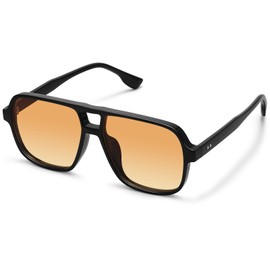 Fozono Classic Retro Aviator Sunglasses for Women Men Oversized Trendy Square Vintage Double Bridge Aviators Shades FZN821 Black/Gradient Orange