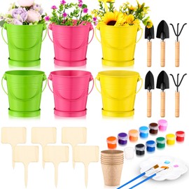 WinnerWhy 6 Set Kids Gardening Paint Kit Girls and Boys Birthday Craft Gifts Include Pot Shovel Rake Trowel Planting Cup Painting Accessories Plant Marker for 5, 6, 7, 8-12 Year Old Girl STEM Activity