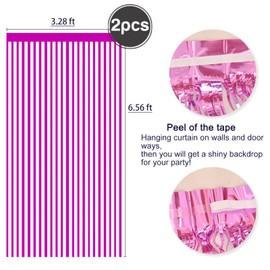 2 pcs Hot Pink Metallic Tinsel Foil Fringe Curtains, 3.28 ft x 6.56 ft Streamers Backdrop for Birthday Wedding Engagement Bachelorette Party Bridal Shower Baby Shower Decorations Supplies