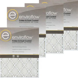Enviroflow 16x25x1 Pollen and Dust Control Pleated Replacement AC/Furnace Air Filter, MERV 8, (exact dimensions 15.75 x 24.75) Pack-4