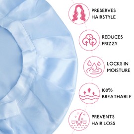 WENNALIFE 100% Mulberry Silk Bonnet for Sleeping Women Silk Sleep Caps，22 Momme Light Blue Hair Bonnet Real 100% Silk Bonnet with Tie Band Adjustable Soft Night Wrap for Straight Curly Hair