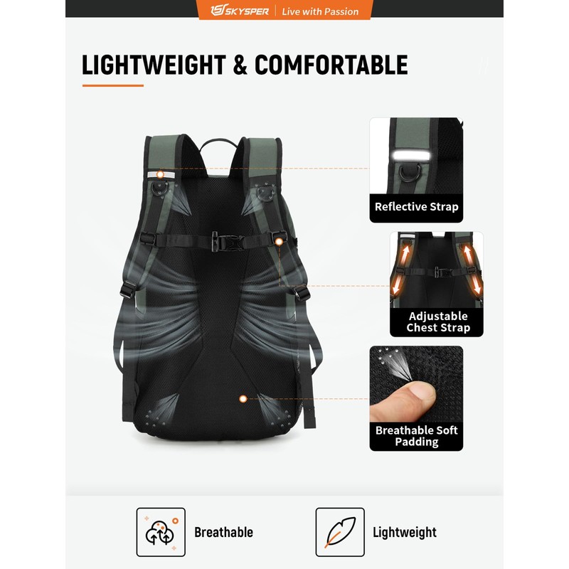 SKYSPER Hiking Backpack 30L Lightweight Travel Backpack Hiking Day Pack