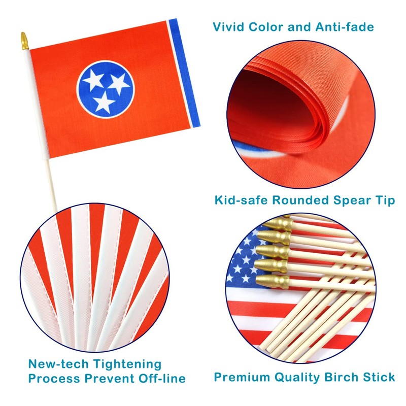 QQSD Tennessee Small Flag Stick Mini Hand Held Flags -