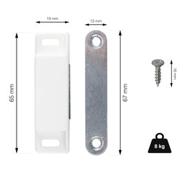 LouMaxx Magnetic Catch Very Strong – Holding Force 8 kg – Set of 4 in White – Door Magnet – Magnetic Closure – Door Magnet – Magnetic Cabinet Door