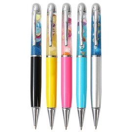 Gullor 5 Pieces Retractable Ballpoint Pens, Bling Dynamic Floating Liquid Sand Glitter Pen, Ocean Series