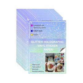 Bleidruck Printable Sparkle Holographic Sticker Paper 20 Sheets 8.5x11 Inch Waterproof Glitter Vinyl Sticker Paper Quick Dry for Inkjet/Laser Printer