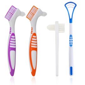 EORPAVU Denture Brushes 3 Pack Portable Denture Cleaning Brush with Tongue Cleaning Brush, Double Sided Denture Cleaning Brush, Portable Modern Denture Brush