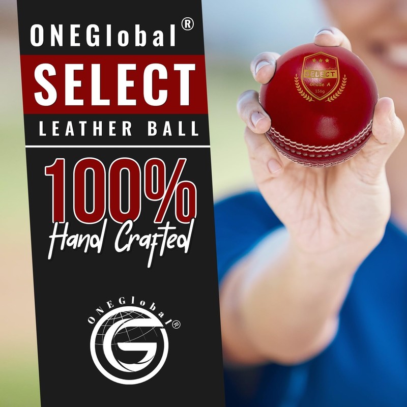 ONEGlobal Select Leather Cricket Ball | 100% Handcrafted, 156g -