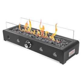 Onlyfire 28'' TabletopFire Pit Table, Propane Fire Pit with Rear Air Inlet, Glass Wind Guard and Fire Glass, Outdoor Rectangular Smokeless Fire Table