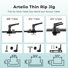 Thin Rip Jig Table Saw Jig Guide, Upgraded Making Repetitive Narrow Strip Cuts, Woodworking Tools Fast Thin Ripping Guide, Fits for 3/4" T Slot, 3/4" U Slot, 3/8" T Slot, for Band Saw Router Table