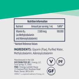 Vimergy Liquid B12 Supplement – Vegan Methylcobalamin & Adenosylcobalamin B12 Drops – 115 mL – Energy, Brain & Nerve Support – Sugar-Free, Gluten-Free, Non-GMO